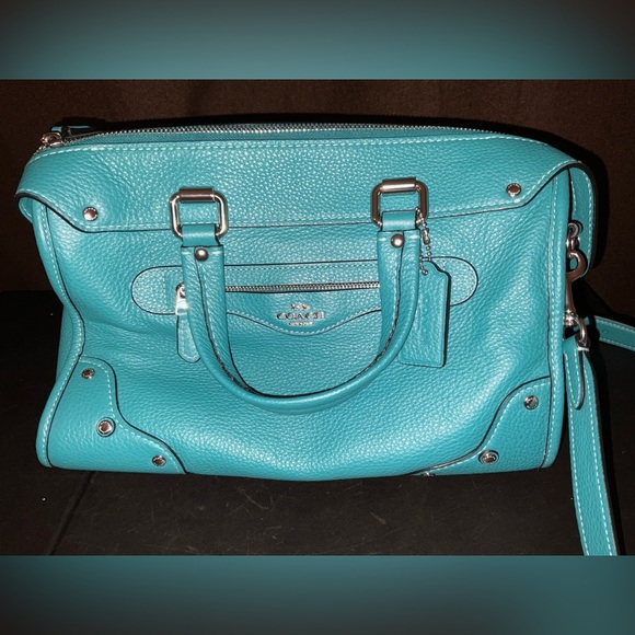 COACH MILLIE SATCHEL TEAL w/SILVER ACCENT VIRTUALLY NEW y2k RARE color pristine - Picture 8 of 17